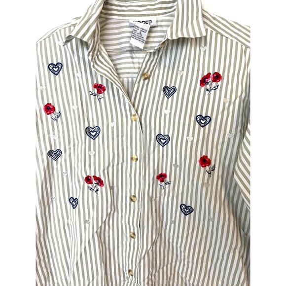 Koret City Blues Vintage Striped Button Down Blouse Hearts Stripes Small S - Picture 3 of 7